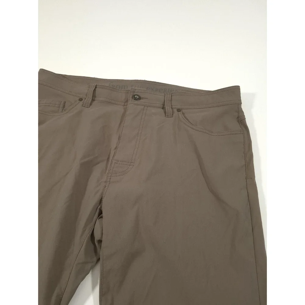 PrAna Brion Pants Mens 38x30 Beige Slim Fit Stretch Nylon 5 Pocket Outdoor